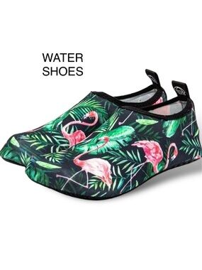 Barefoot Quick Dry Water Shoes Aqua Socks Pink Flamingo Palm women’s 5.5-6.5 New